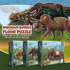 Bundle - Dinosaur Puzzles - Tyrannosaurus Rex, Triceratops & Ankylosaurus | Glow in the Dark Double Sided Jigsaw Puzzles for Kids