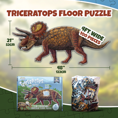 Triceratops Dinosaur Jigsaw Puzzle - 4FT Double Sided Floor Puzzle - 100-Piece Glow in the Dark & Scientifically Accurate Educational Puzzles for Kids