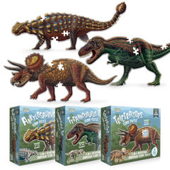 Bundle - Dinosaur Puzzles - Tyrannosaurus Rex, Triceratops & Ankylosaurus | Glow in the Dark Double Sided Jigsaw Puzzles for Kids