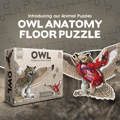 Owl Animal Anatomy Floor Puzzle | 100-Piece Double Sided Jigsaw Puzzle | Large-Sized, Over 3 Feet Scientifically Accurate Illustration - Fun and Educational Toy for Kids, Toddlers and Families