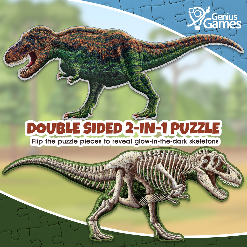 Tyrannosaurus Rex Dinosaur Jigsaw Puzzle - 4FT Double Sided Floor Puzzle -  100-Piece Glow in the Dark & Scientifically Accurate Educational Puzzles