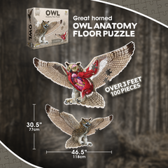 Owl Animal Anatomy Floor Puzzle | 100-Piece Double Sided Jigsaw Puzzle | Large-Sized, Over 3 Feet Scientifically Accurate Illustration - Fun and Educational Toy for Kids, Toddlers and Families