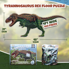 Tyrannosaurus Rex Dinosaur Jigsaw Puzzle - 4FT Double Sided Floor Puzzle - 100-Piece Glow in the Dark & Scientifically Accurate Educational Puzzles for Kids
