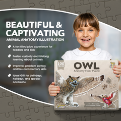 Owl Animal Anatomy Floor Puzzle | 100-Piece Double Sided Jigsaw Puzzle | Large-Sized, Over 3 Feet Scientifically Accurate Illustration - Fun and Educational Toy for Kids, Toddlers and Families