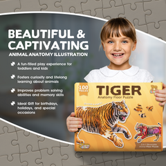 Tiger, Shark and Owl Animal Anatomy Floor Puzzle Bundle | 100-Piece Double Sided Jigsaw Puzzle | Large-Sized, Scientifically Accurate Illustration - Fun and Educational Toy for Kids and Toddlers