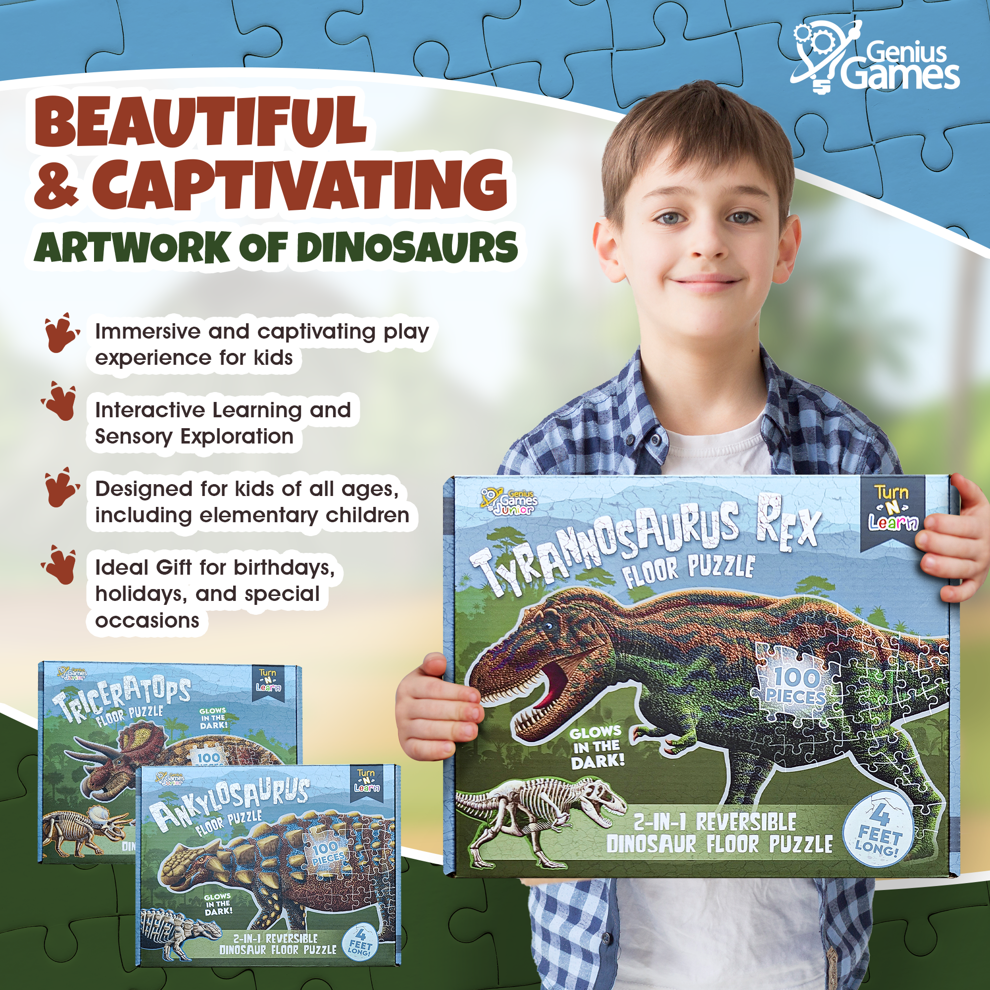 Genius 495 Bundle - Dinosaur Puzzles - Tyrannosaurus Rex, Triceratops & Ankylosau ...