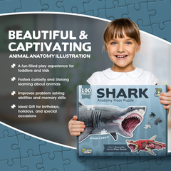 Shark Animal Anatomy Floor Puzzle | 100-Piece Double Sided Jigsaw Puzzle | Large-Sized, Over 3 FT - Scientifically Accurate Illustration - Fun and Educational Toy for Kids, Toddlers and Families