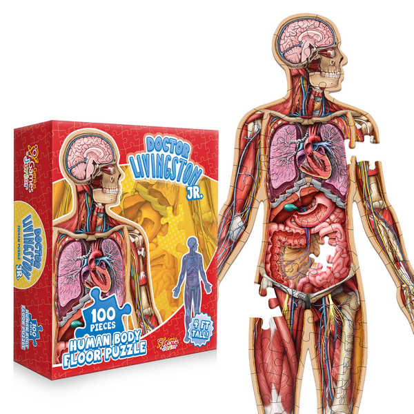 Kid's 100 Piece Human Body Floor Puzzle: Dr Livingston's Jr. - A Medically Accurate 4ft Human Anatomy Jigsaw Puzzle